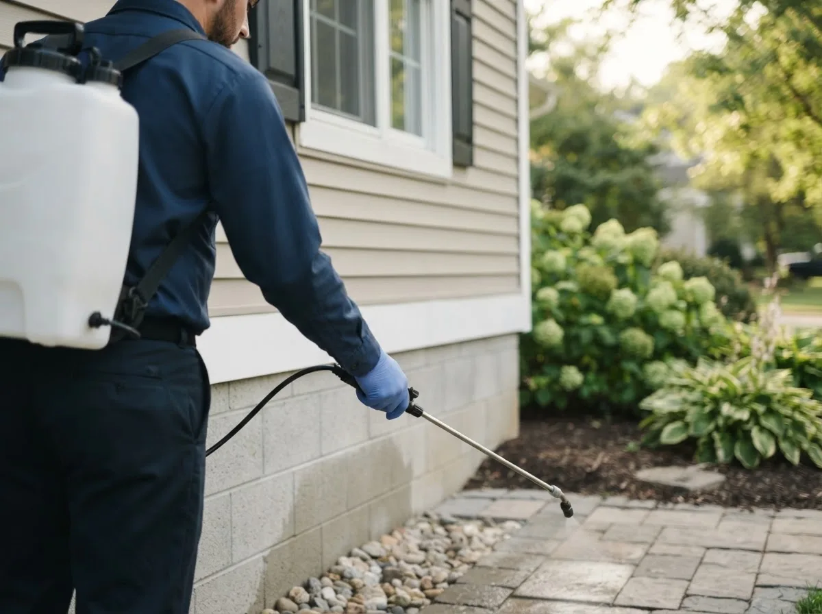 Pest control technician inspecting a home in Coyle, OK